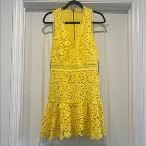 Alice + Olivia Yellow Lace Mini Dress